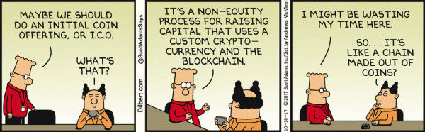 Dilbert Lampoons Corporate Blockchain Ignorance in Comic Strip