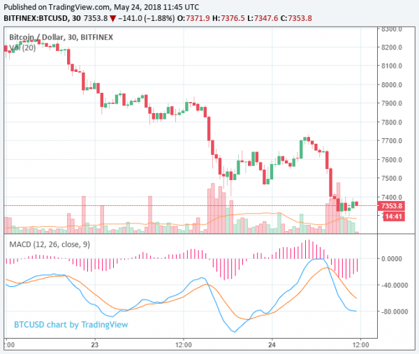 Bitcoin Price Drops to $7,300 as Cryptocurrency Market Correction Continues