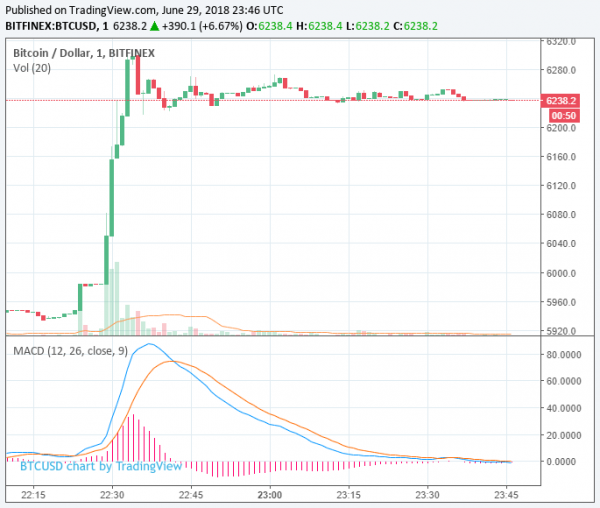 Newsflash: Bitcoin Price Crosses $6,300 as Trading Volume Spikes