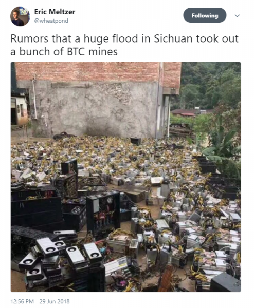 Rumors: Flood in Sichuan China Destroyed Bitcoin Mining Centers