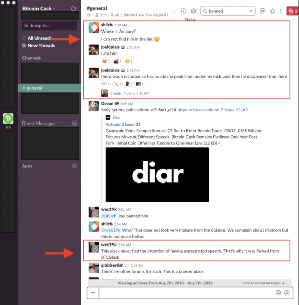 Bitcoin Cash Lead Developer Banned From BCH Slack Channel