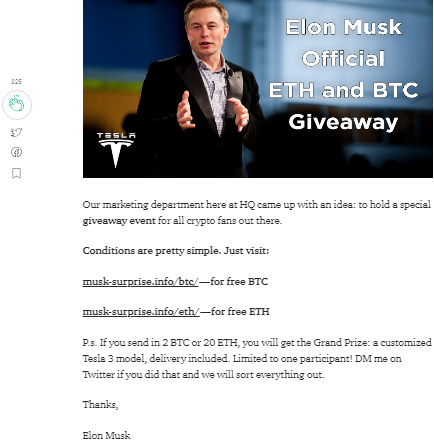 Elon Musk Plays Along with ETH Giveaway Scam on Twitter