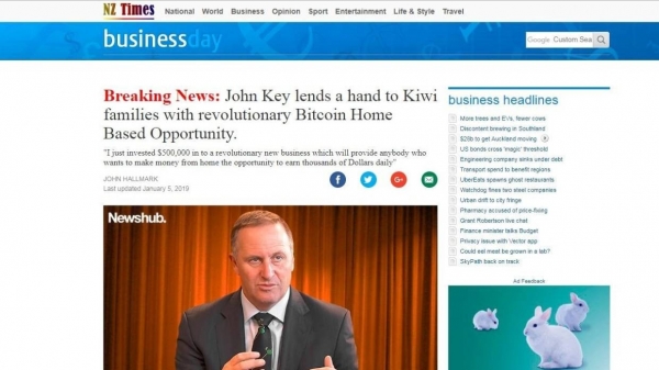 Bitcoin Fraudsters Use NZ&rsquo;s Former PM John Key in Endorsement