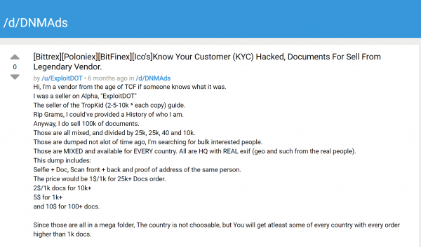 Hacked Customer Data From World Leading Cryptocurrency Exchanges For Sale On The Dark Web?