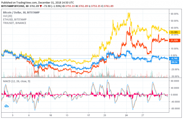 Ethereum, Tron Rare Haven for Investors as Crypto Market Faces Bleak December